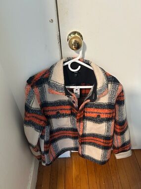Mens Plaid Sherpa-Lined Jacket - Cream & Orange by Express